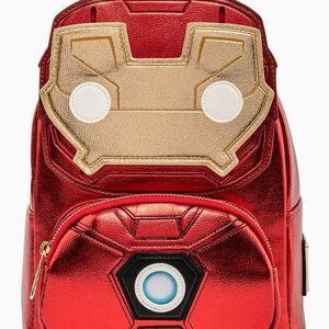 LOUNGEFLY Marvel Iron Man Tony Stark Funko Pop Red and Gold Superhero Backpack